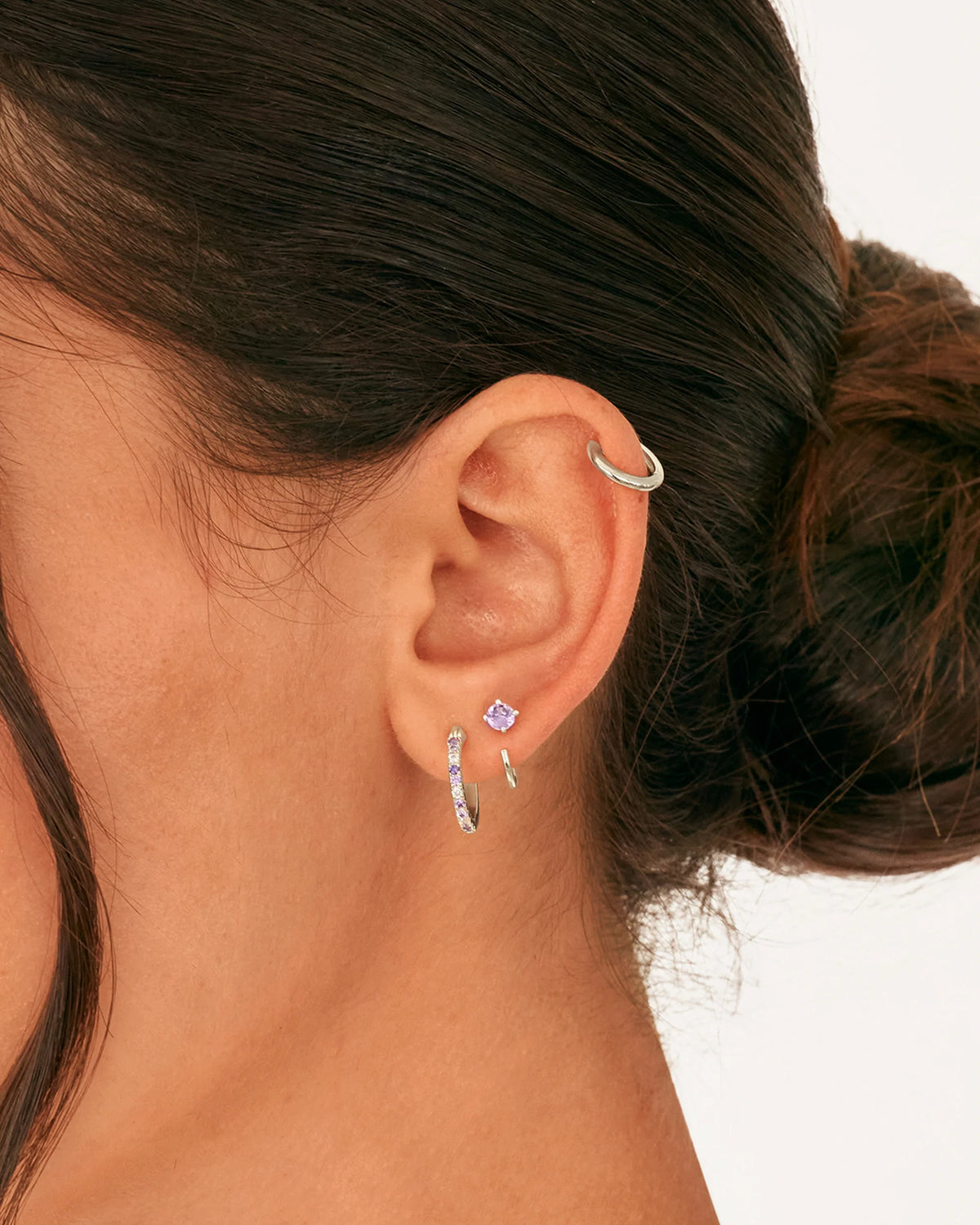 Boho Colored Half Hoop Huggie Earrings - Gold & Rhodium Plated over Brass - product image
