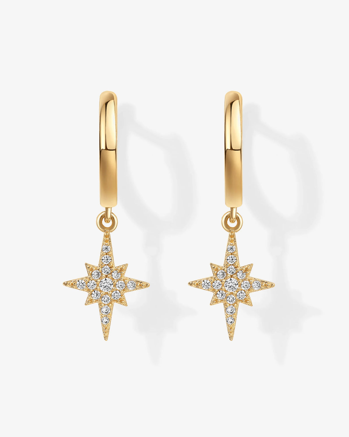 Celestial Huggie Star Dangle Earrings - Gold Plated over Brass - product image
