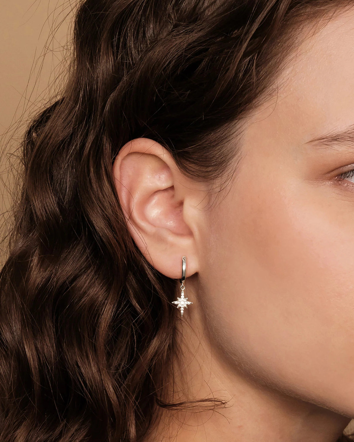 Celestial Huggie Star Dangle Earrings - Gold Plated over Brass - product image