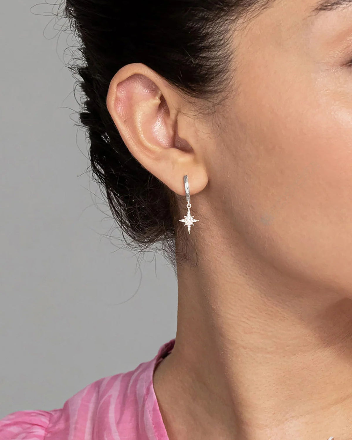 Celestial Huggie Star Dangle Earrings - Gold Plated over Brass - product image