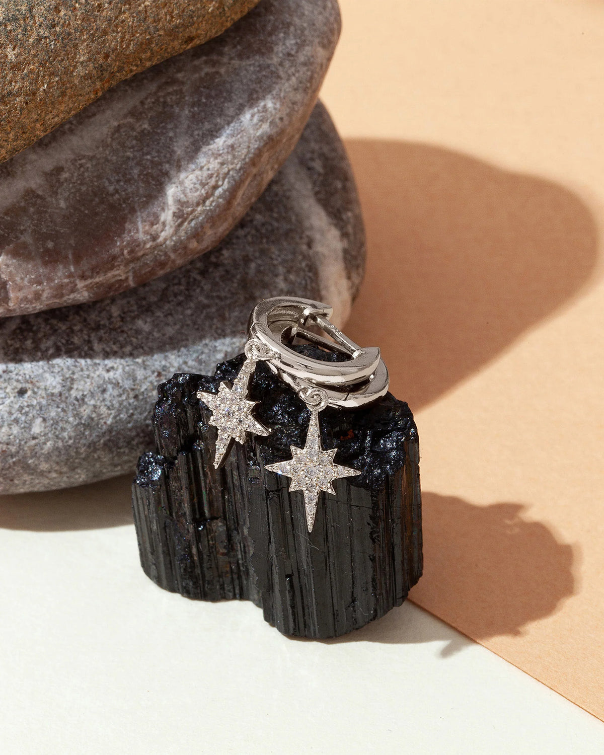 Celestial Huggie Star Dangle Earrings - Gold Plated over Brass - product image
