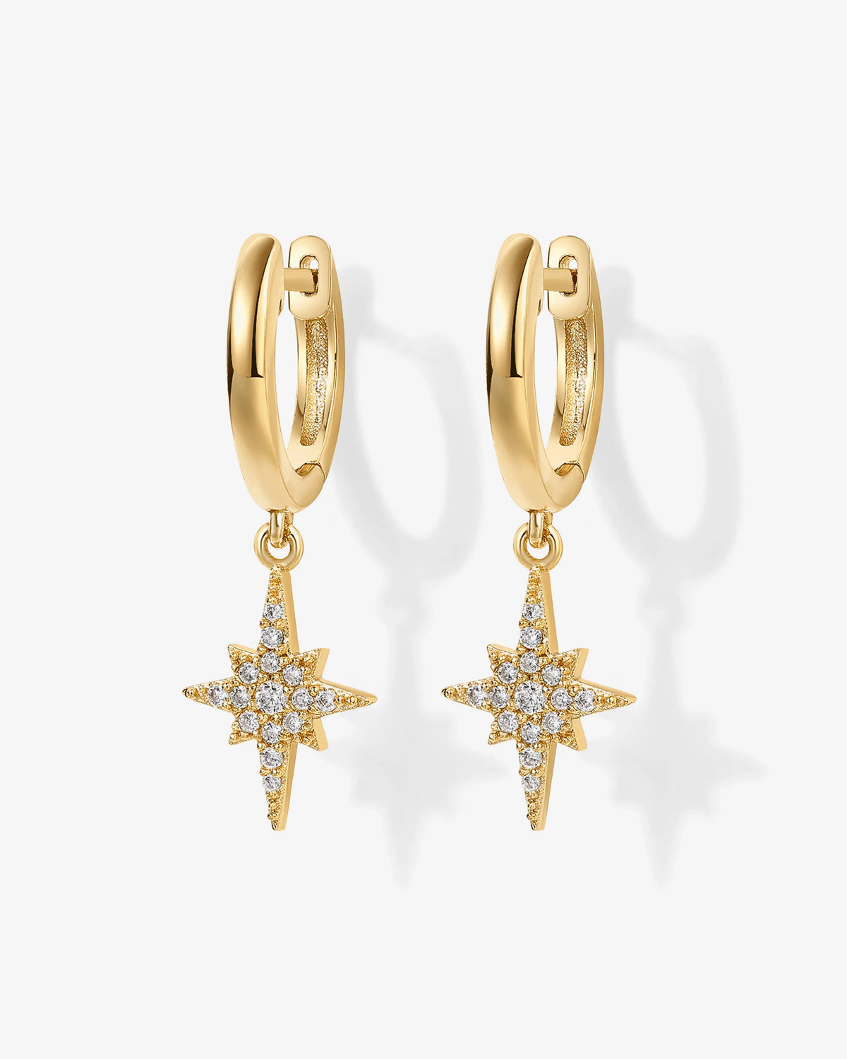 Celestial Huggie Star Dangle Earrings - Gold Plated over Brass - product image