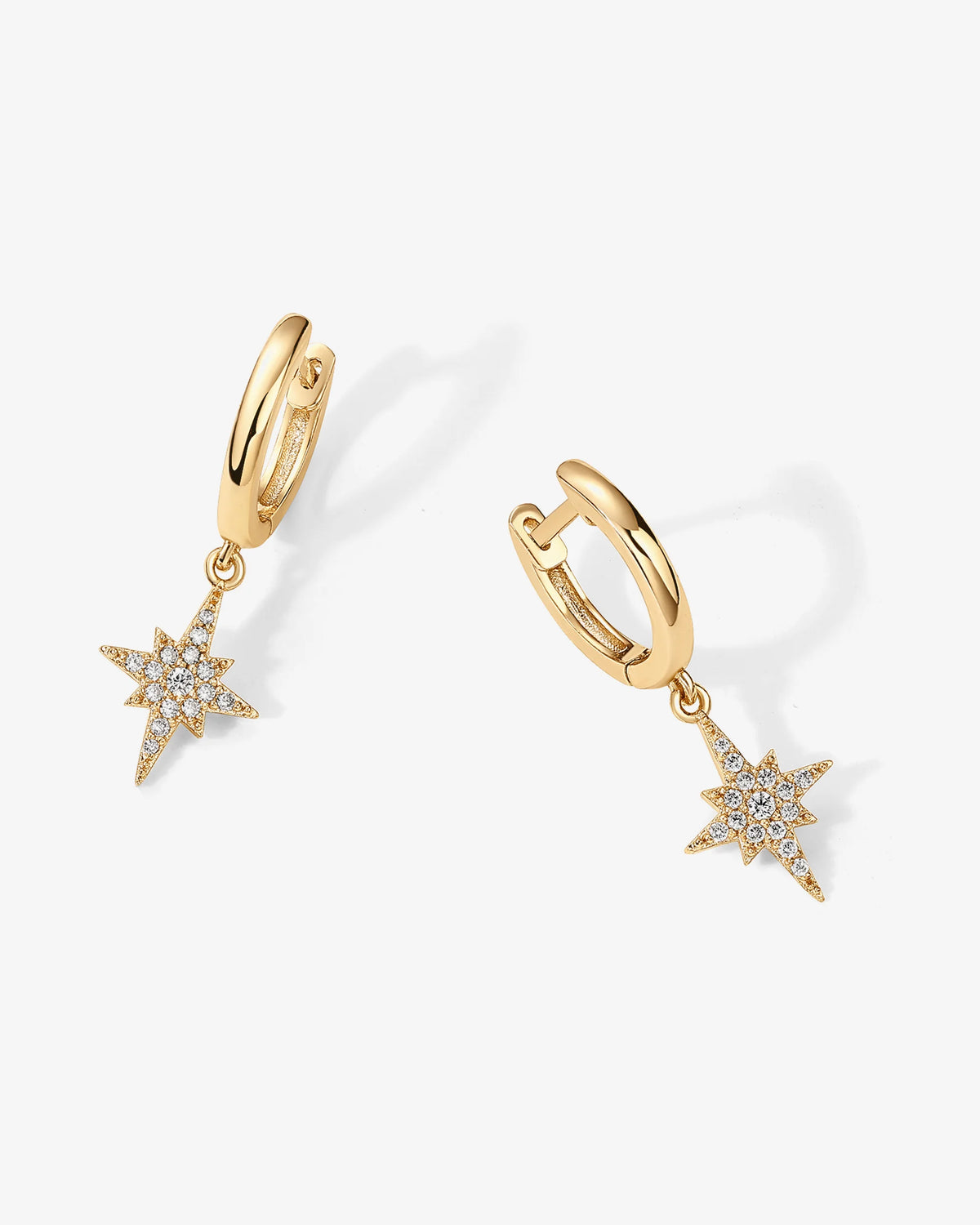 Celestial Huggie Star Dangle Earrings - Gold Plated over Brass - product image