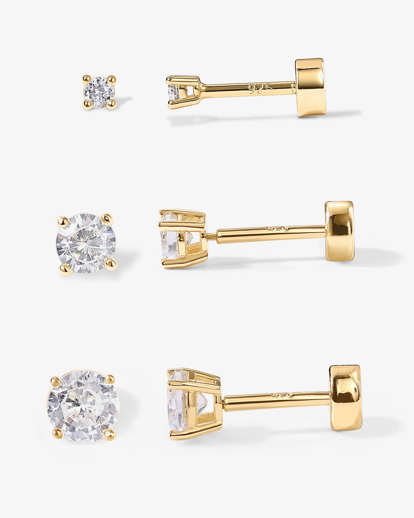 Radmohn jewelers Cubic Zirconia Flat Back Studs - 14K Gold Plated Screw Back Earrings