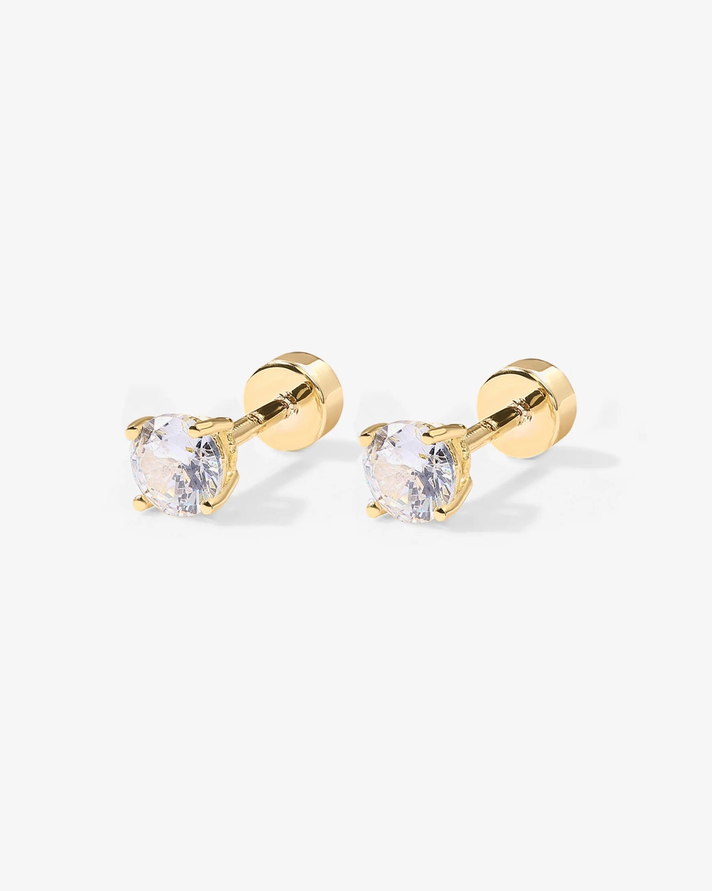 Radmohn Jewelers CZ Flat Back Studs - 14K Gold Plated Screw Back Earrings