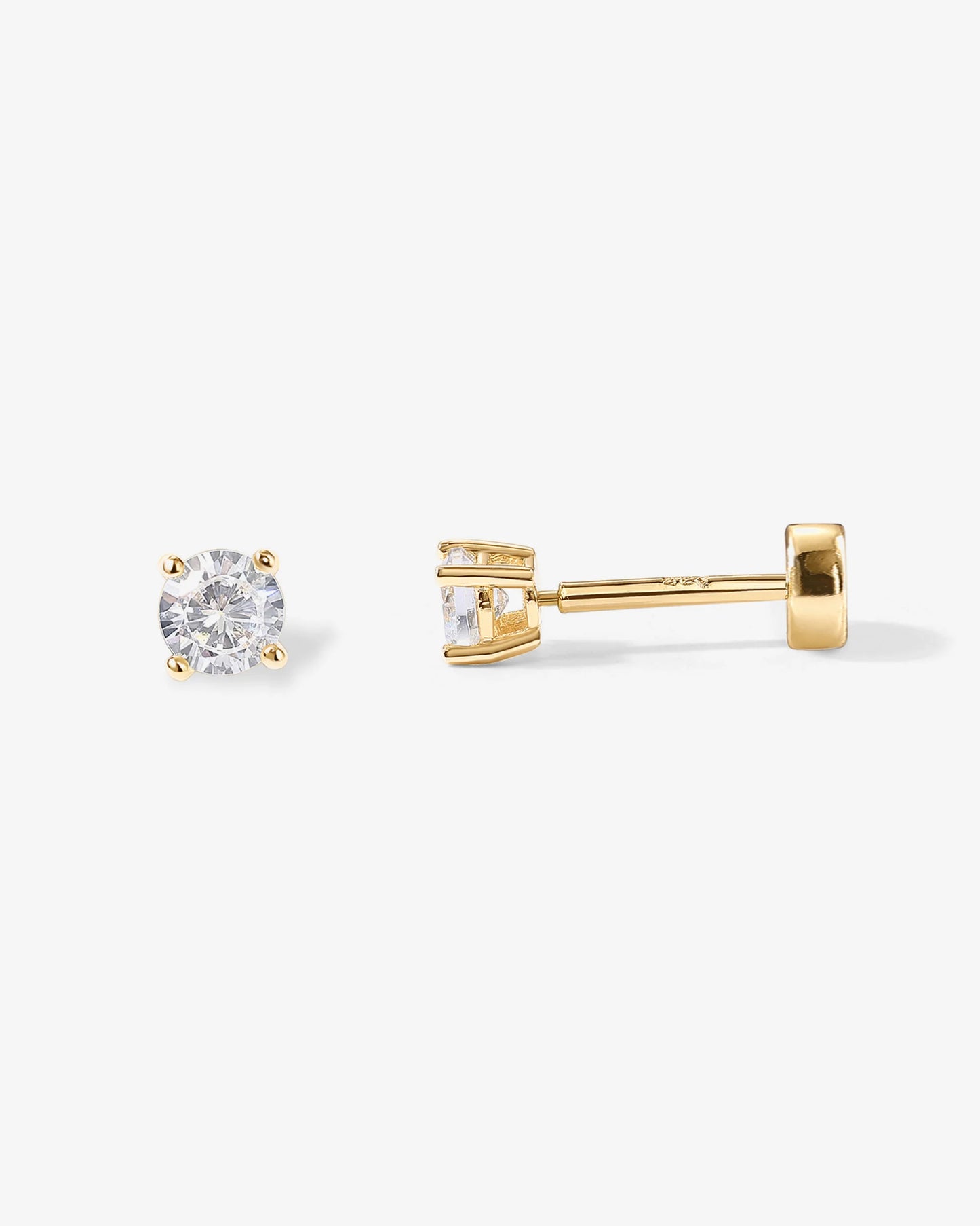 Radmohn Jewelers CZ Flat Back Studs - 14K Gold Plated Screw Back Earrings
