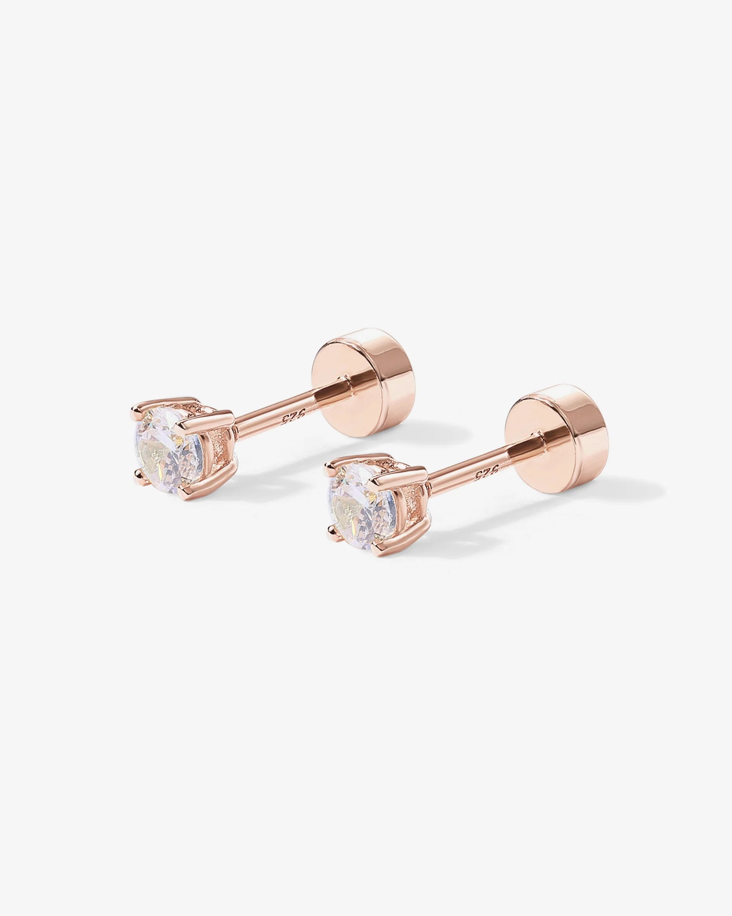 Radmohn Jewelers CZ Flat Back Studs - 14K Gold Plated Screw Back Earrings