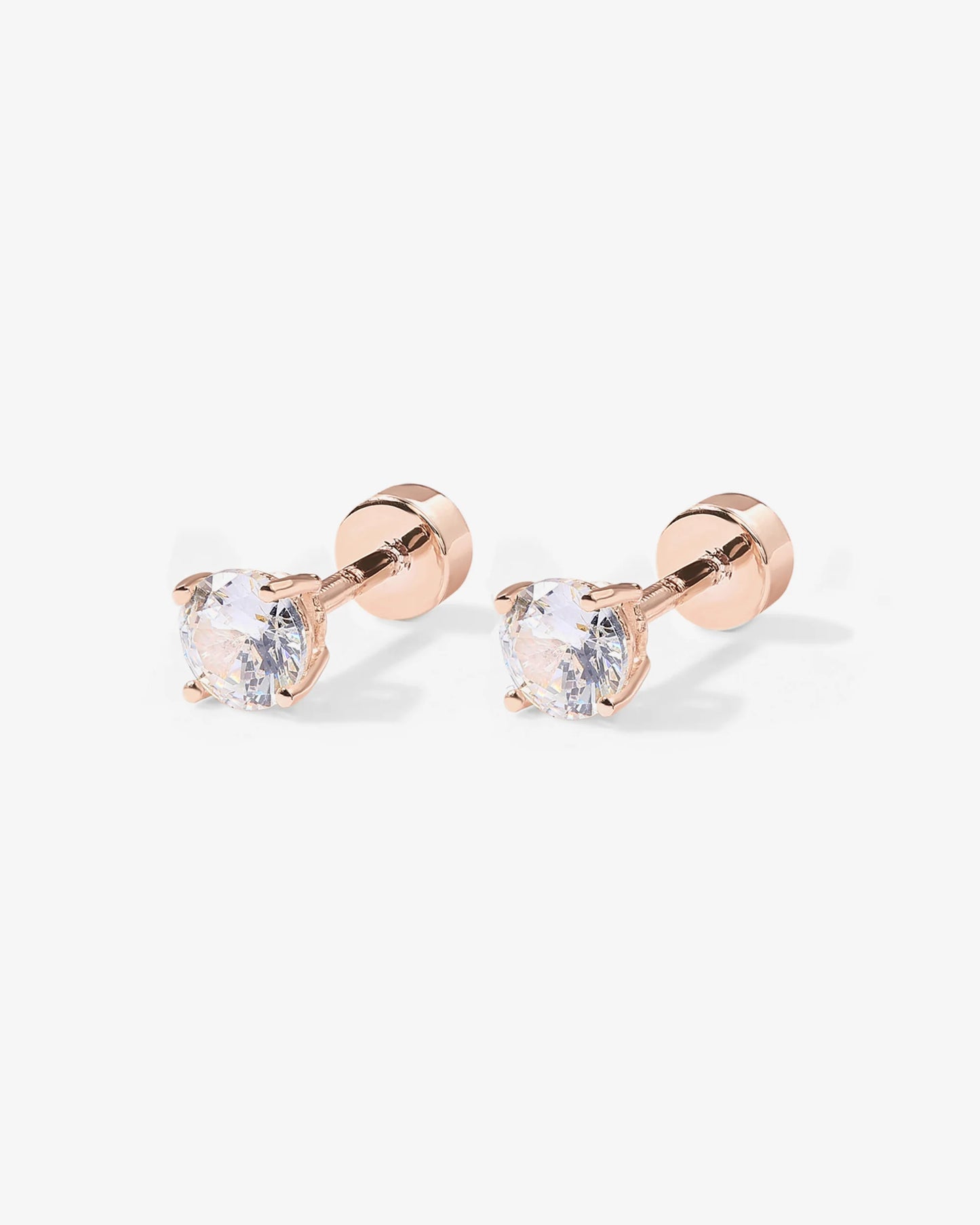 Radmohn Jewelers CZ Flat Back Studs - 14K Gold Plated Screw Back Earrings