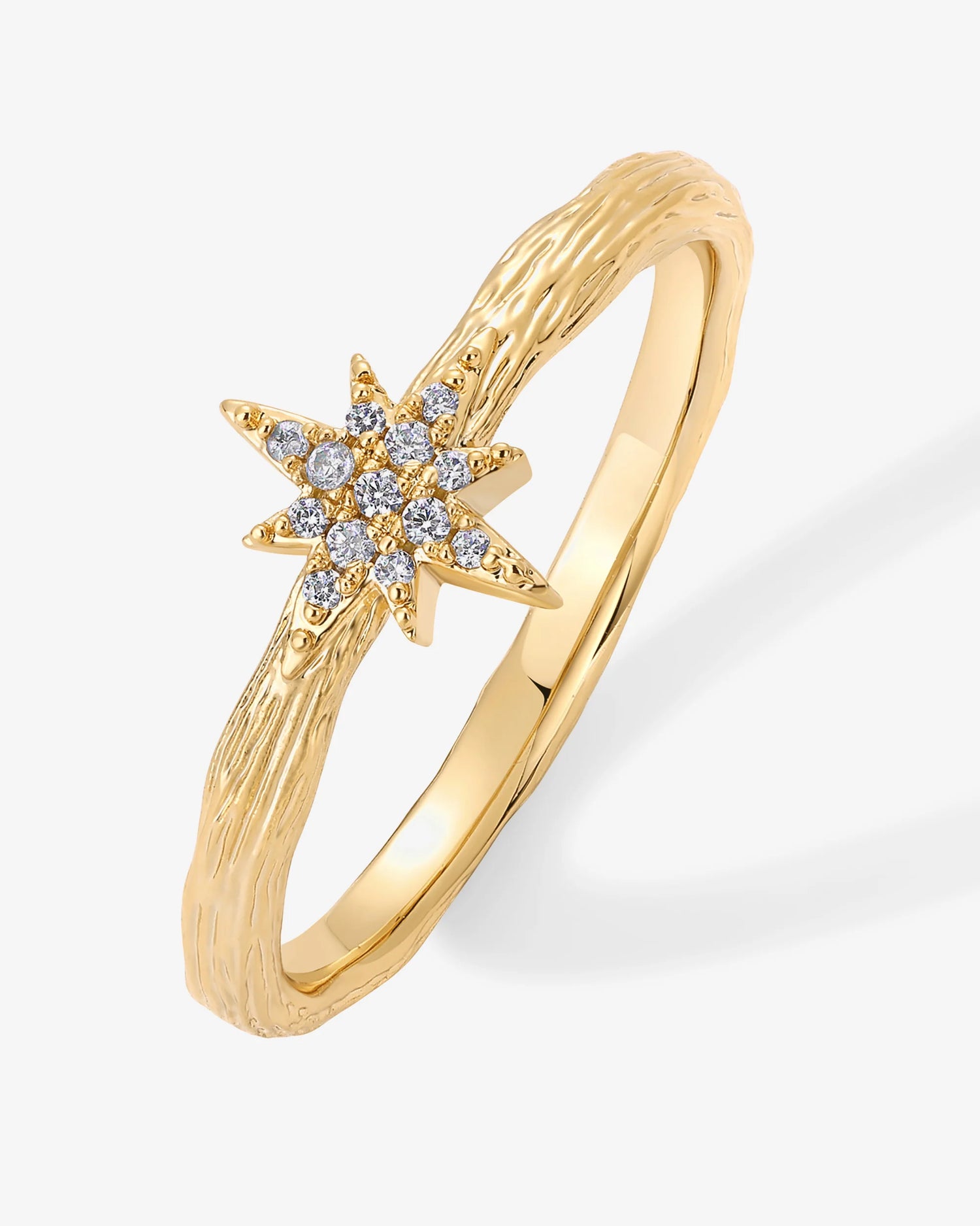 Radmohn jewelers North Star Stackable Ring with star cubic zirconia on hammered band