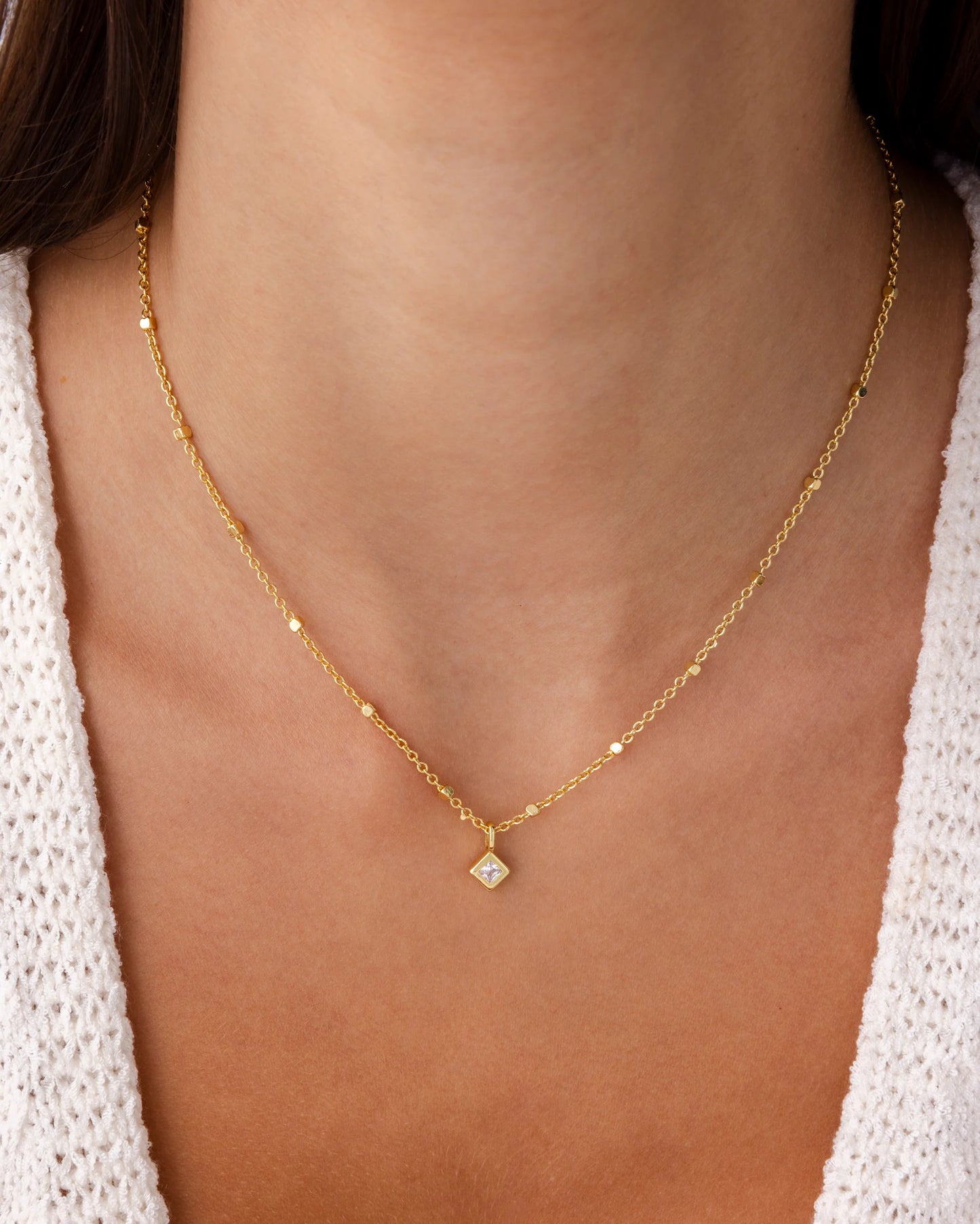 Radmohn Jewelers Square Chain Princess Pendant Necklace - Gold & Rhodium Plated